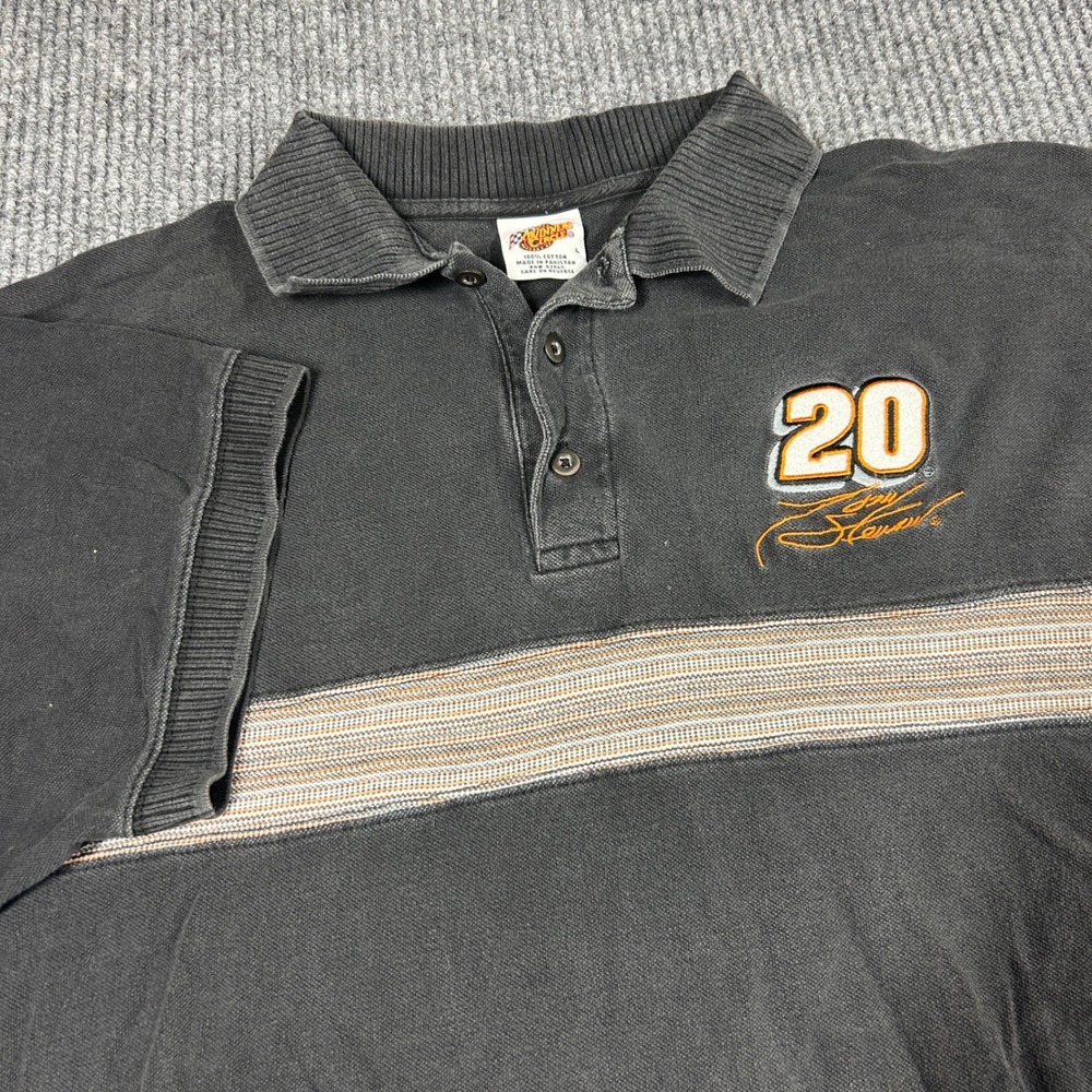 Vintage Winners Circle Shirt Mens L Tony Stewart 20 NASCAR Polo Black Cotton